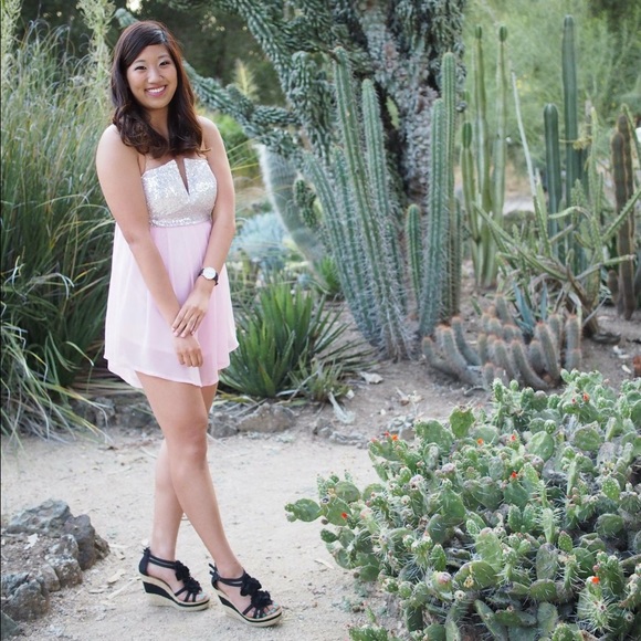 [LIKE 🆕]: Strapless Sequined Light Pink Romper - Picture 2 of 7