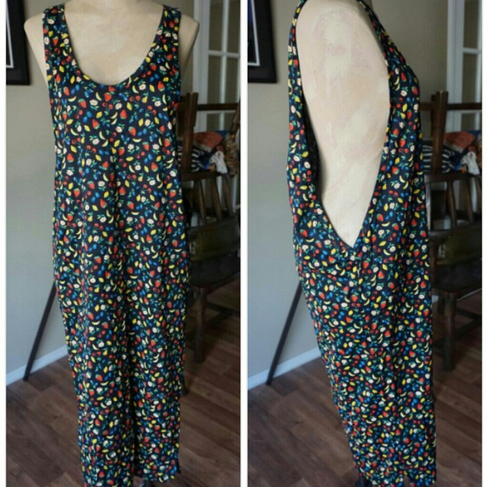 Vtg Benetton Fruity Floral Cotton Dress Low sides