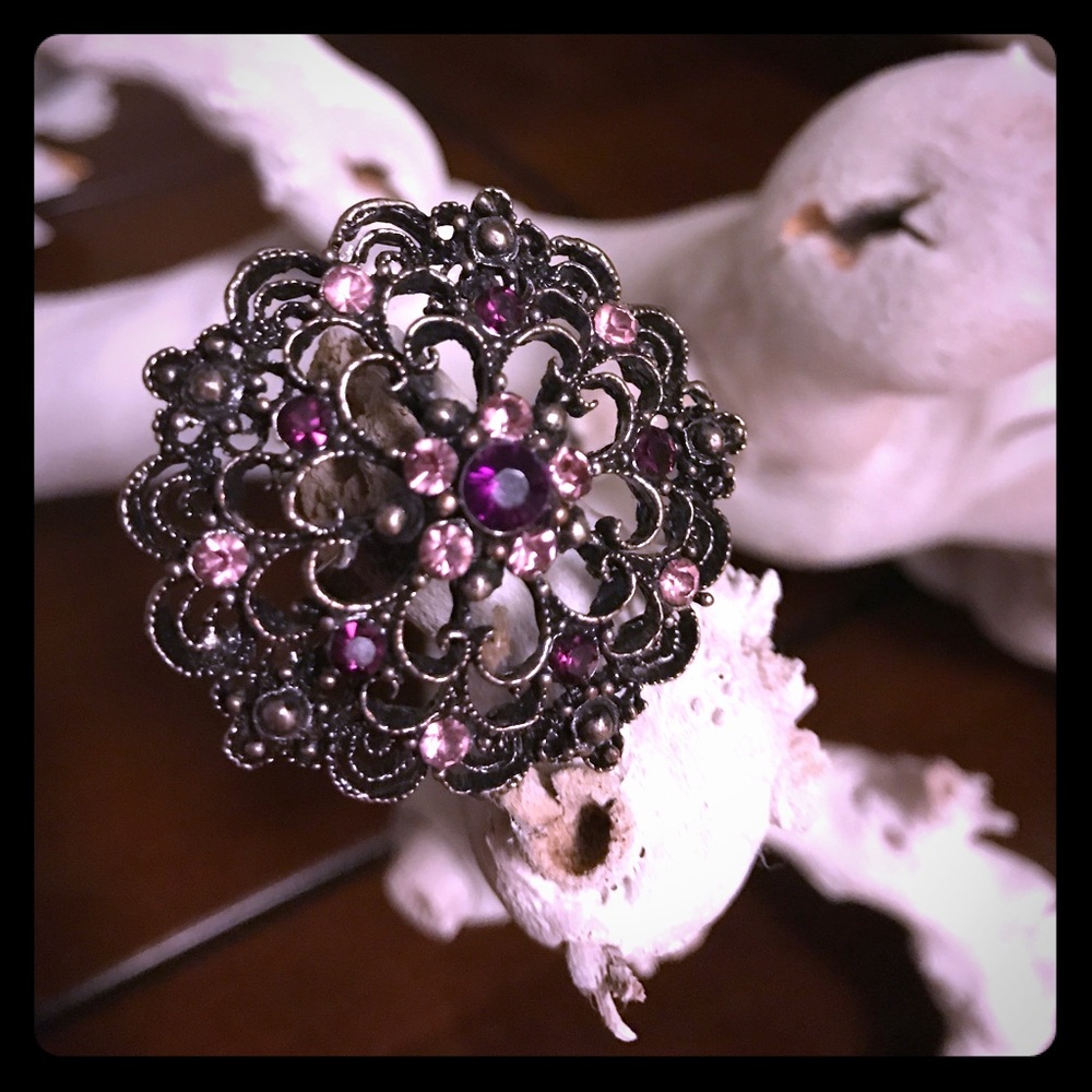 FASHION RING VINTAGE LOOK BIG FLOWER RHINESTONE