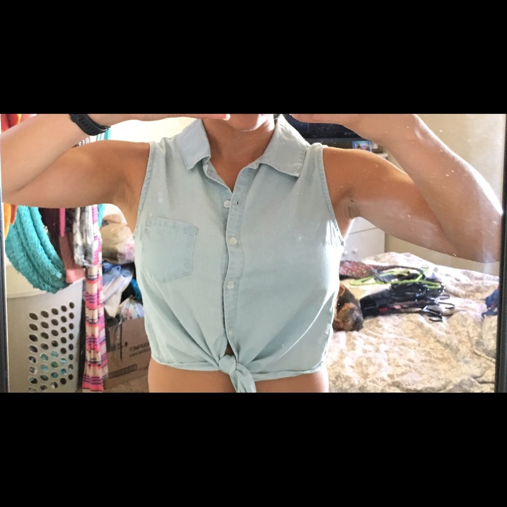 Light Blue Button up Crop Top