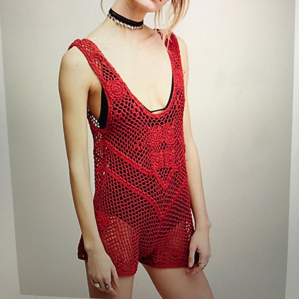 Red crochet romper