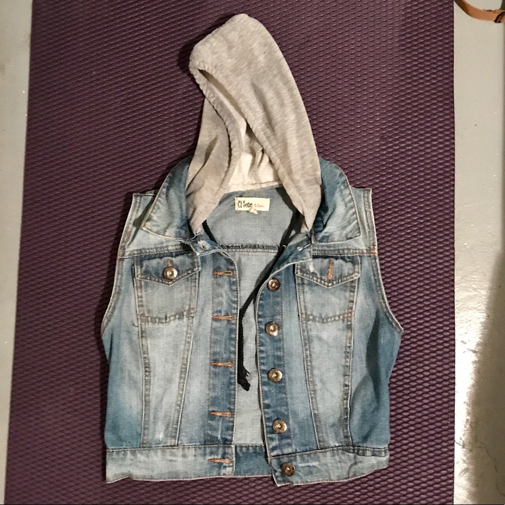 Denim hooded vest