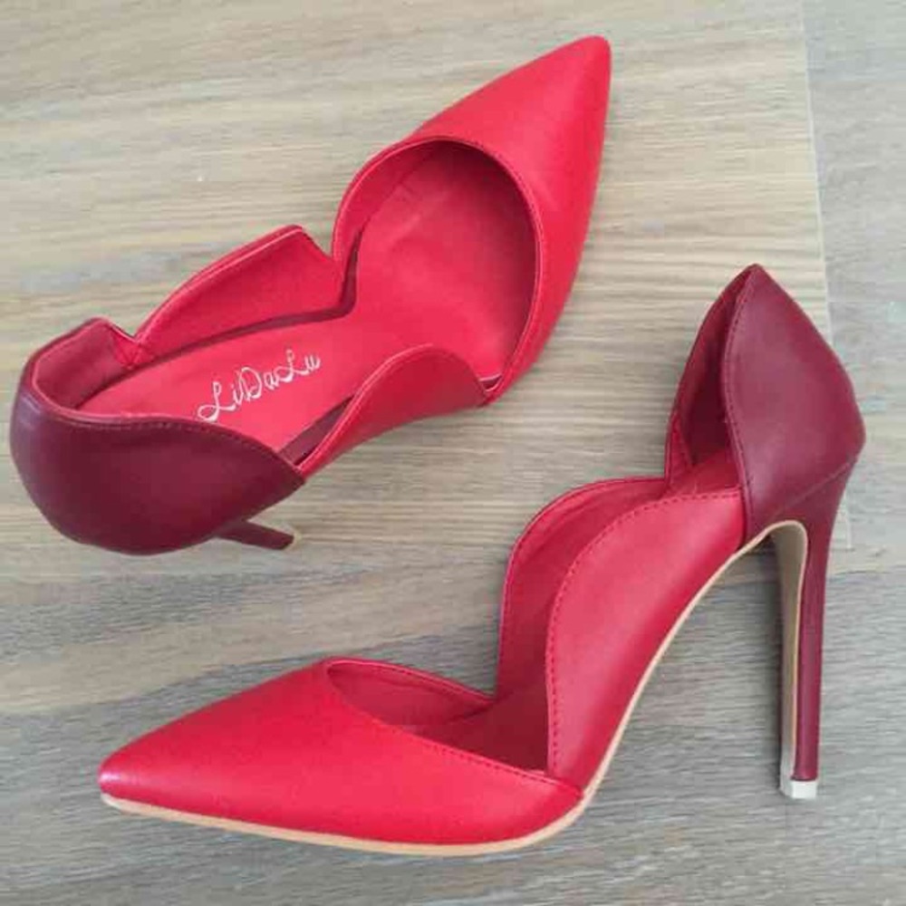 Ombré red leather scallop pointy pumps Valentino