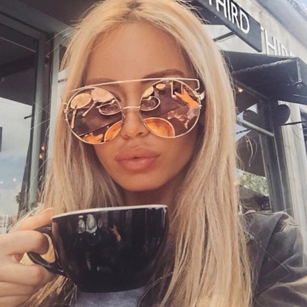 Chic round cat eye mirror aviator sunglasses