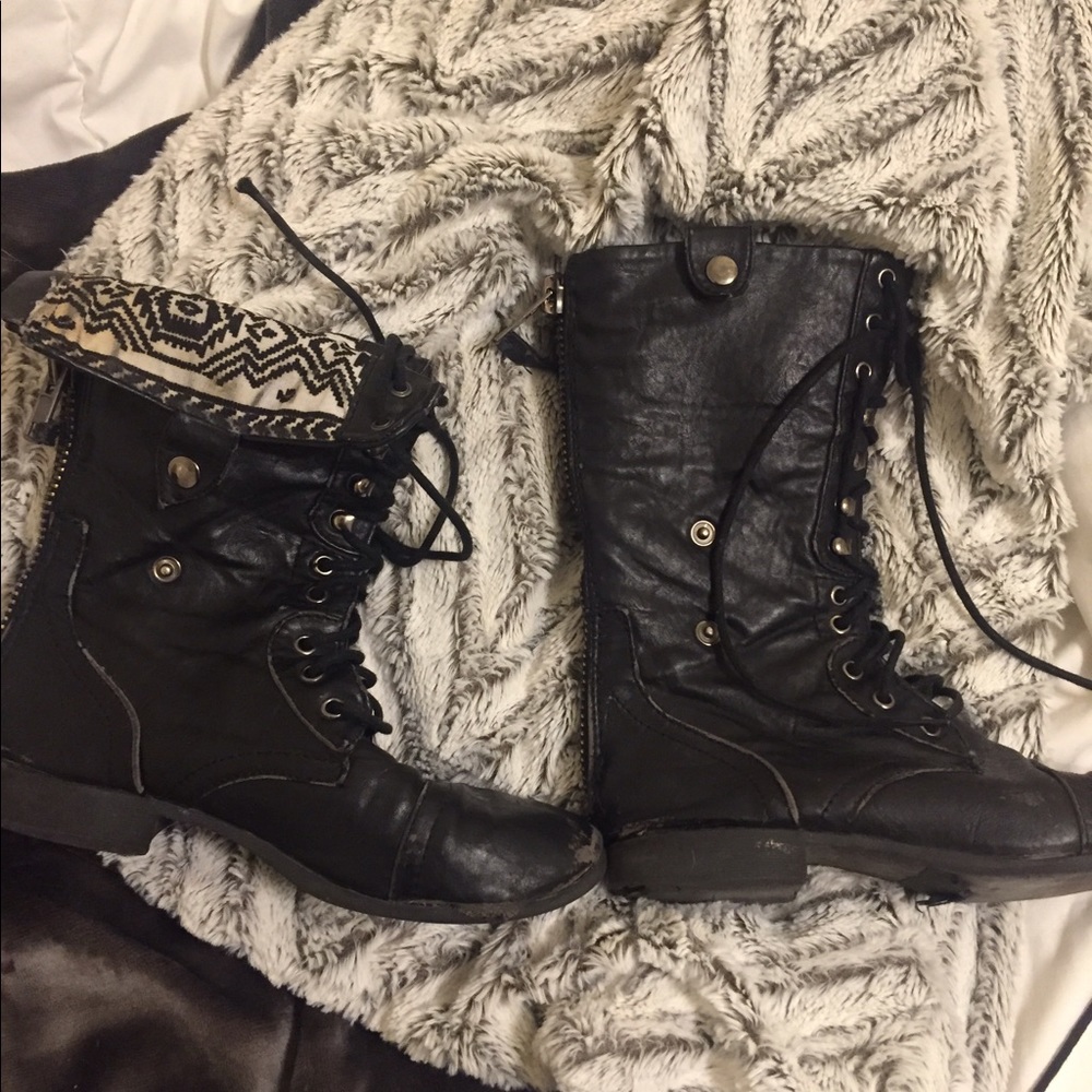 Black and white Tribal combat boots