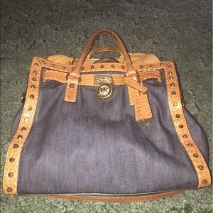 Michael Kors Hamilton Large Studded Handbag Denim