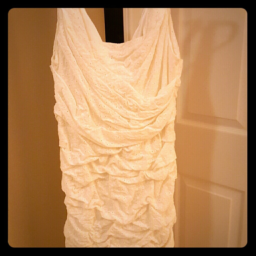 White lace dress with rouching
