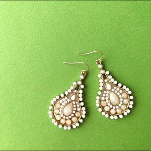 Tear Drop Dangling Earrings in Gold & White