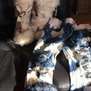 Distressed toddler jeans and fur boots