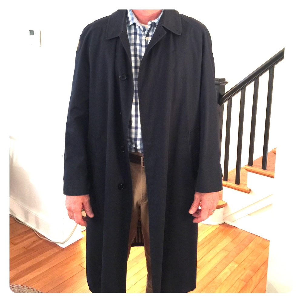 Men's Burberry Prorsum navy trench coat.