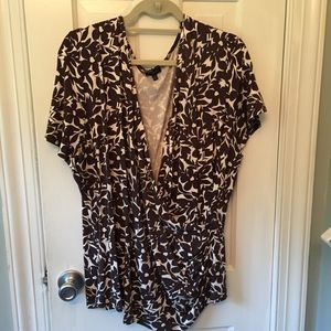 Talbots 3xl faux wrap shirt brown floral design