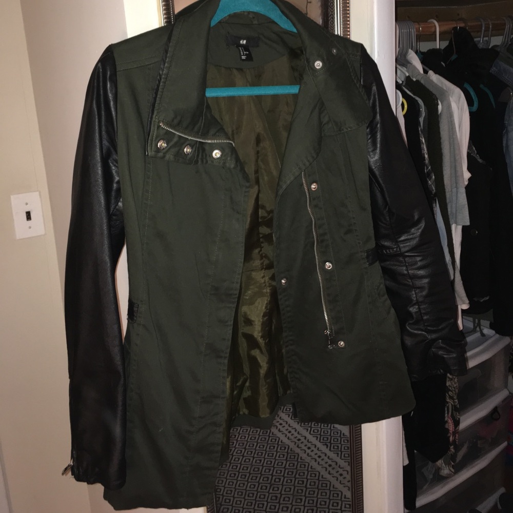 Olive and leather military jacket