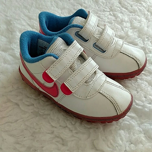 Nike Other - Nike white, pink & blue double Velcro strap shoes