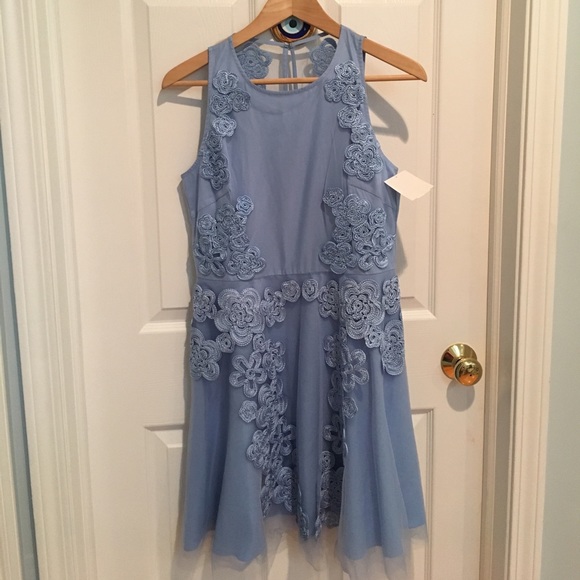 NWT Belle badgley mischka mini dress US8 blue - Picture 2 of 6