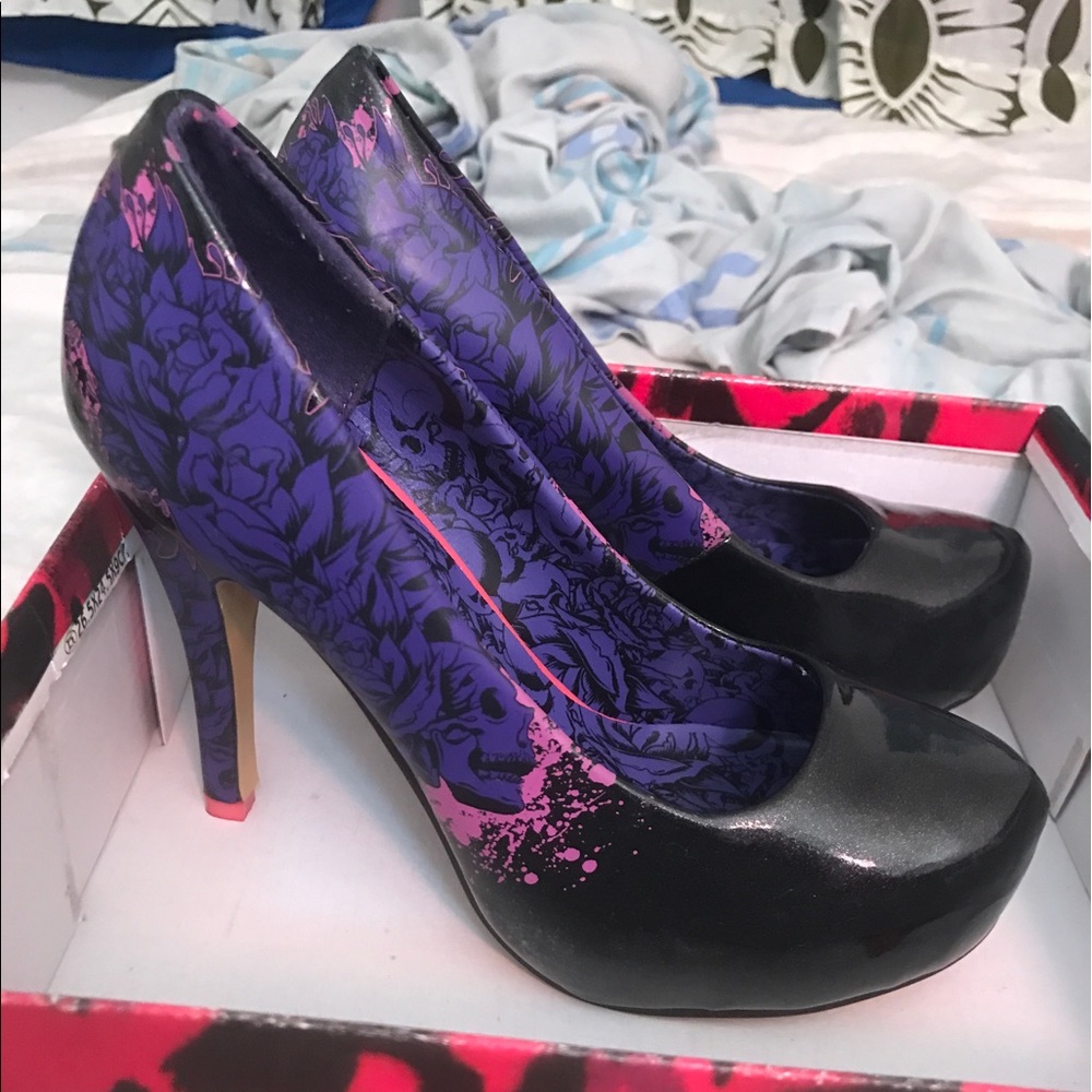 Iron fist platform heels tattoo skull rose vinyl
