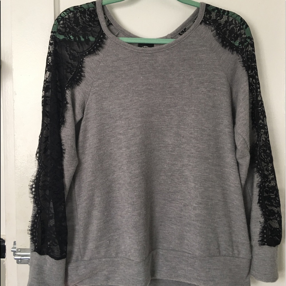 lace sleeve grey lightweight sweater