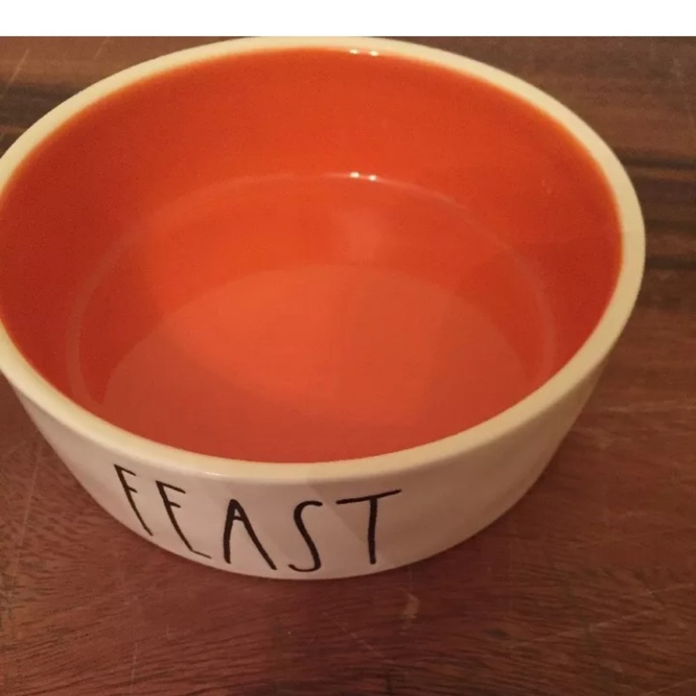 Rae Dunn orange in white FEAST small bowl