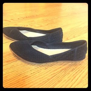 TOMS black suede cut-out flats