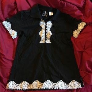 Vintage lip service shirt with lace and bows