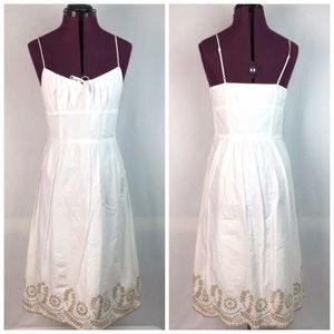 Ann Taylor White Dress with Gold Embroidery