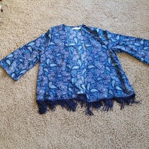 Chiffon blue kimono with unfrayed tassels