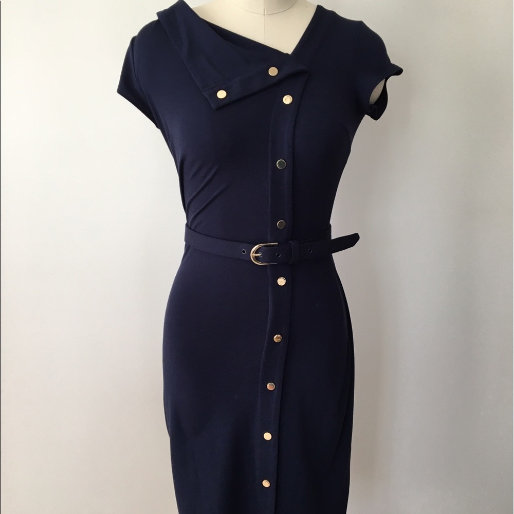 Cache Navy Belted Dress