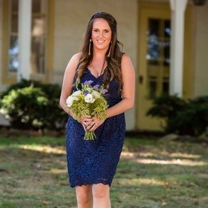 Davids Bridal blue lace dress