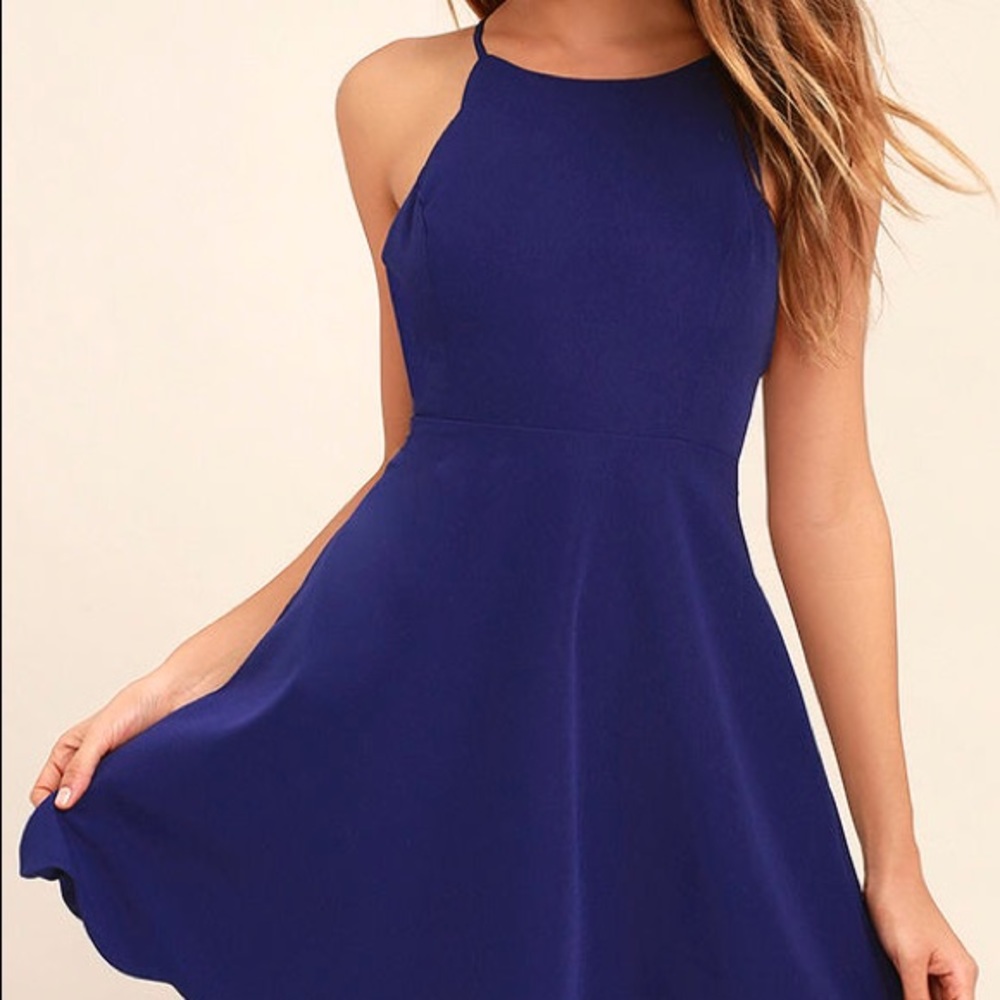 Lulus Play on Curves royal blue backless dress