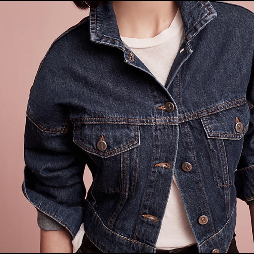 Anthropologie Pilcro Cropped Denim Trucker Jacket