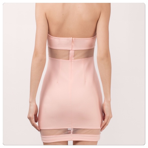 Blush pink plunge mesh bodycon dress S - Picture 2 of 2