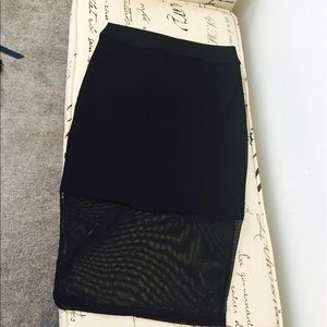 Black Midi Skirt With mesh hem
