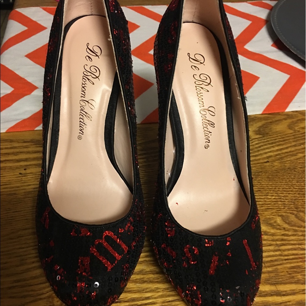 Black And Red Sequin Heels (De Blossom Collection)