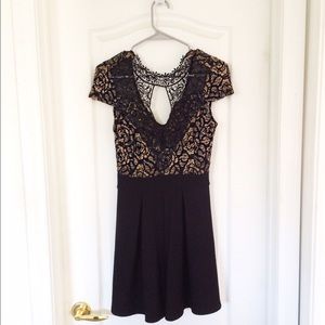 Short Black and Gold Lace Formal Dress