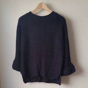 NWOT fluffy navy raglan high-low sweater size S/M