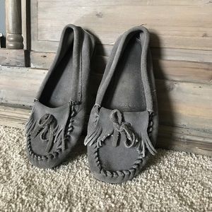 Grey Minnetonka Moccasins