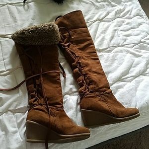 Knee high wedge boots