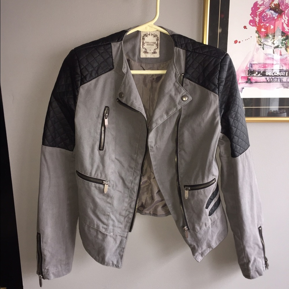 Grey jacket with faux leather