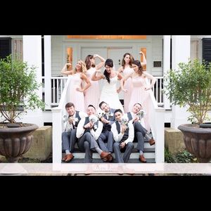 Davids bridal petal pink bridesmaids dress long .