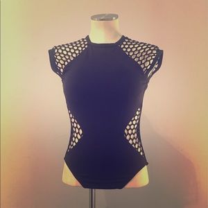 Mesh About Cap Sleeve One Piece Maillot