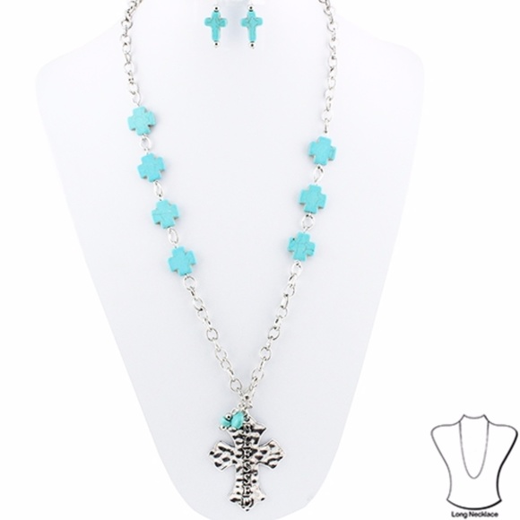 BLESSED Cross Necklace & Earrings 30" - Picture 3 of 4