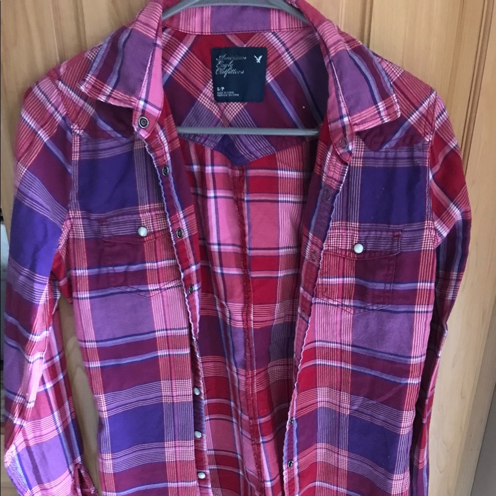 Small plaid button down. Burgundy/red