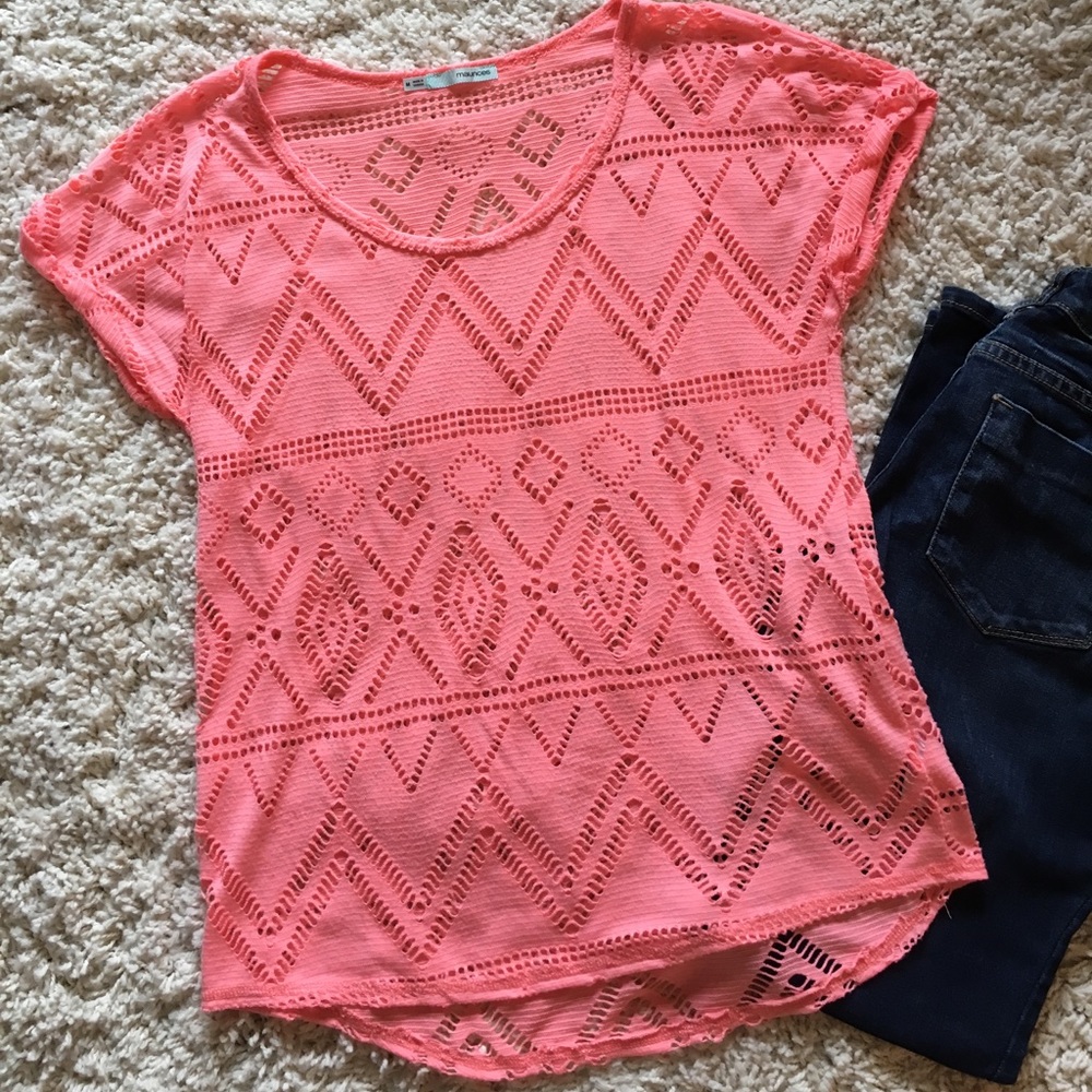 Maurices Neon Pink Top in a Tribal See-Thru Print
