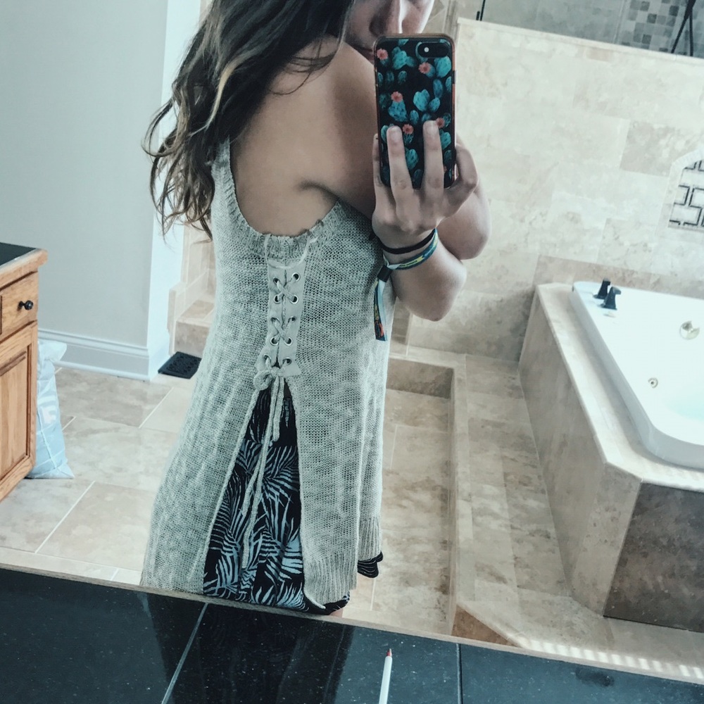 lace up knit tank top