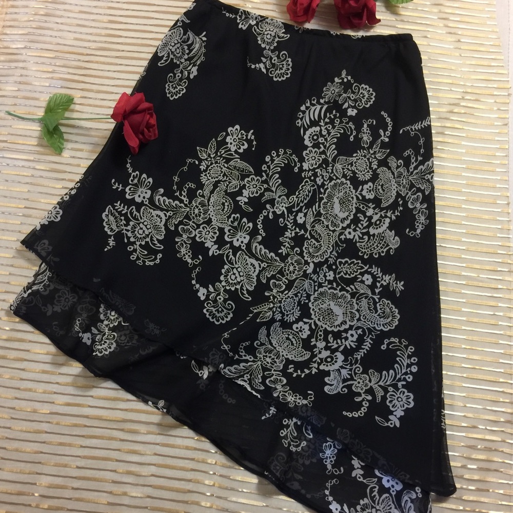 Donna Ricco Asymmetrical Layered Sheer Skirt