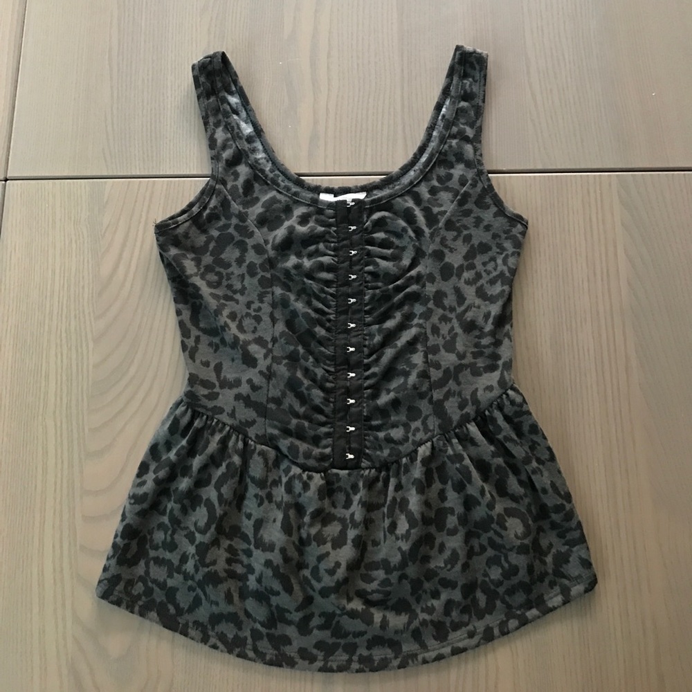 Black leopard-print corset peplum sleeveless top