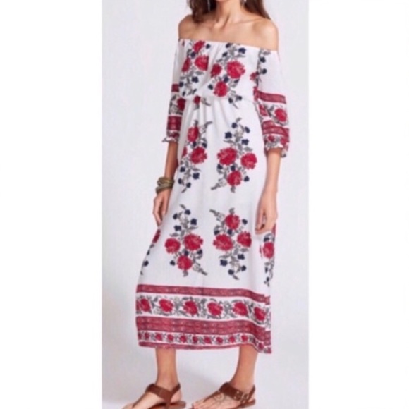 OFF SHOULDER RED FLORAL DRESS - Picture 2 of 5