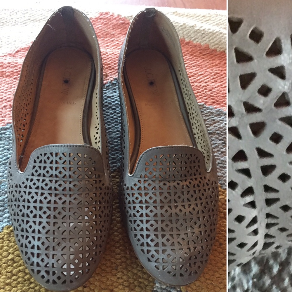 J.Crew Grey Leather Perforated Flats Size 6