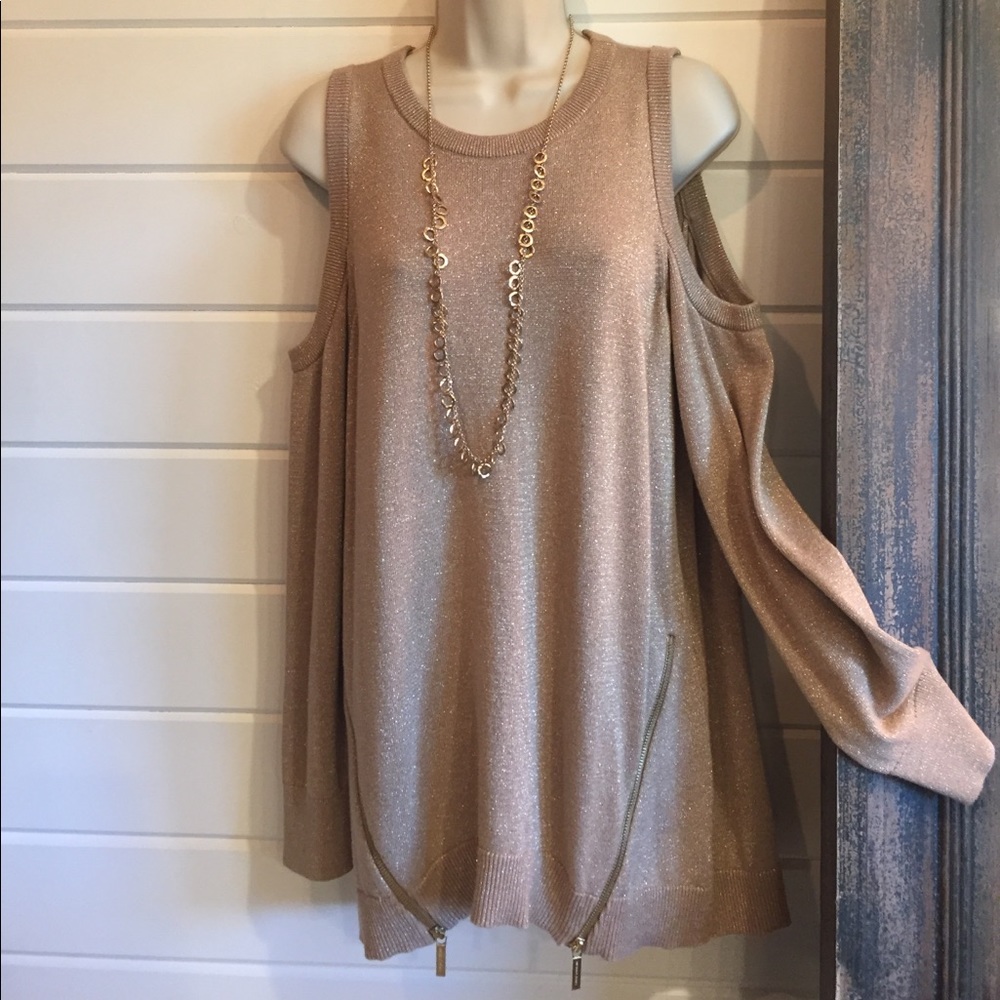 Michael Kors gold cold shoulder sweater
