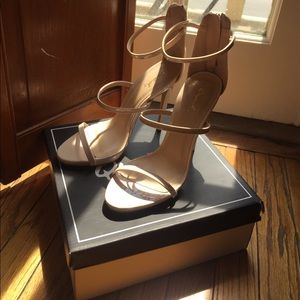 Tan three strap heels