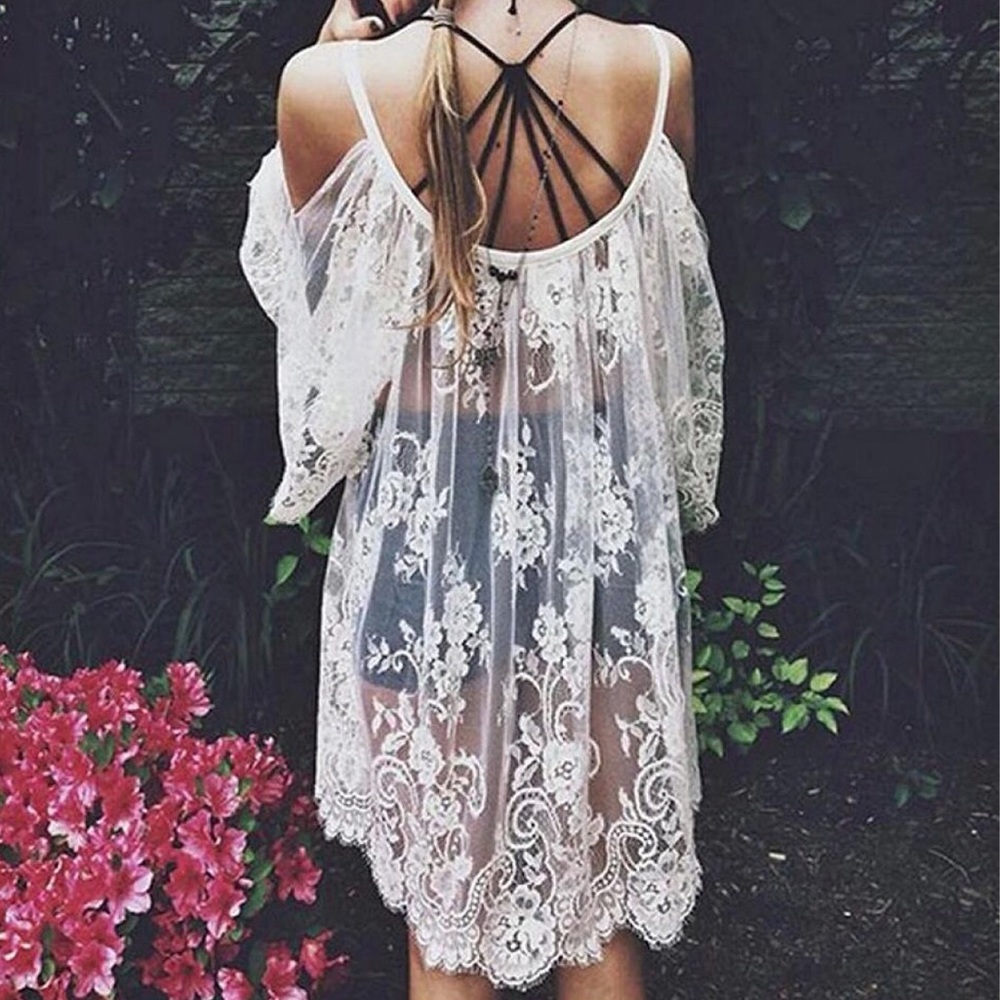 Hippie Boho Lace Mini Dress Bathing Suit Cover